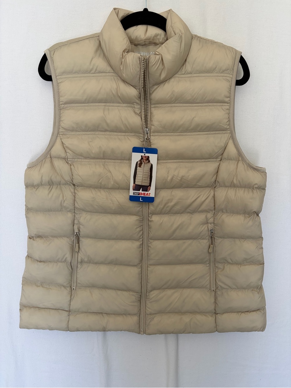 32 degrees NWT Women's Lightweight Quilted Puffer Vest - ivory or light tan sz L